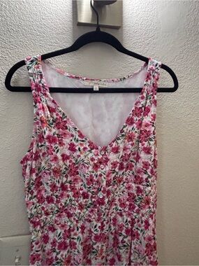 Pink Floral V-Neck Button-Front Camisole Dress